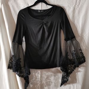 Fancyqube Black Longsleeve Lace Top